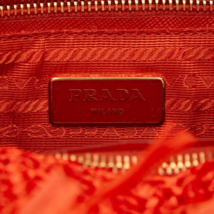 Pre Owned Prada Orange Raffia Grass Top Handle Bag