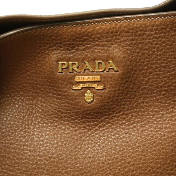 Pre Owned Prada Brown Vitello Daino Leather Hobo