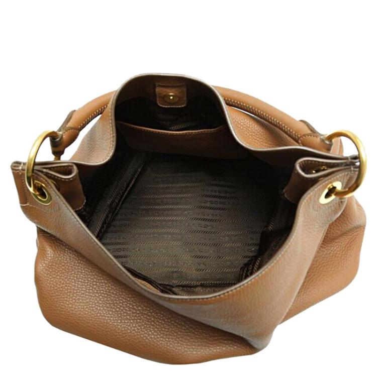 Pre Owned Prada Brown Vitello Daino Leather Hobo