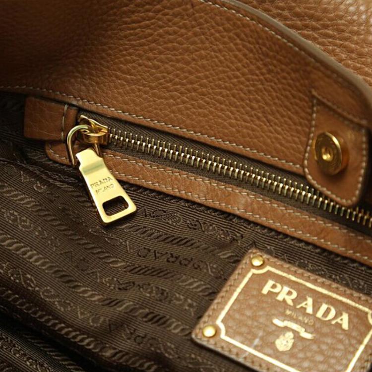 Pre Owned Prada Brown Vitello Daino Leather Hobo