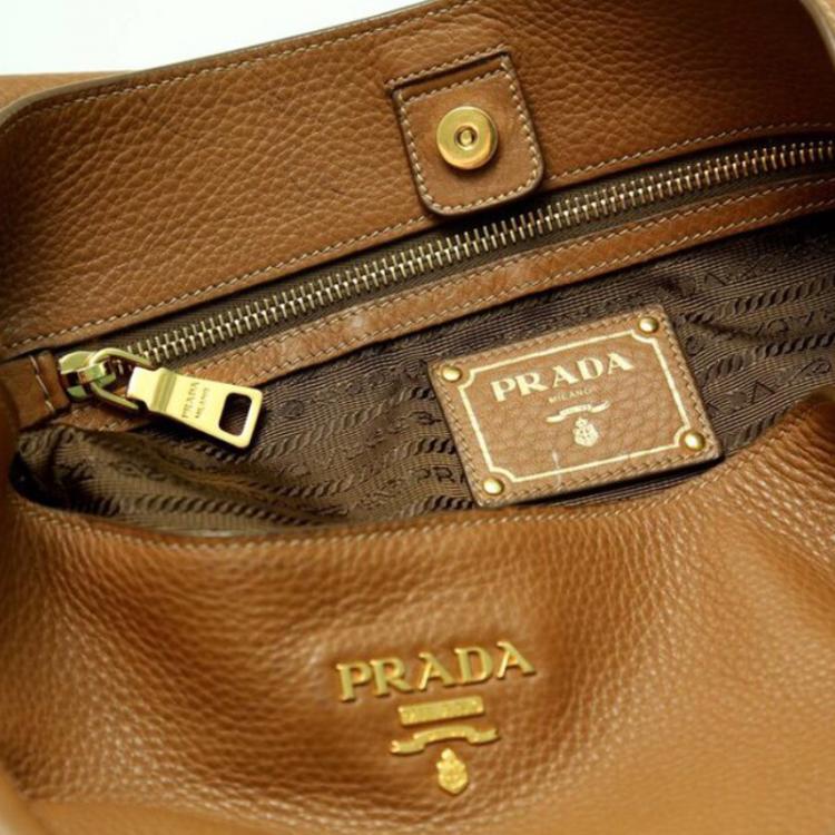 Pre Owned Prada Brown Vitello Daino Leather Hobo