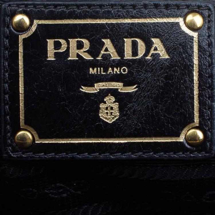 Pre Owned Prada Black Vitello Shine Leather East West Bauletto Bag
