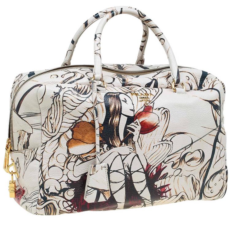 مملوكة مسبقًا Prada Beige Astro Cervo Lux Leather Limited Edition Print Fairy Bag 