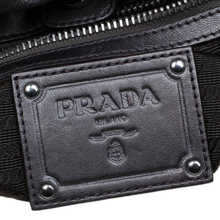 Pre Owned Prada Metallic Grey Leather Small Ruffle Hobo