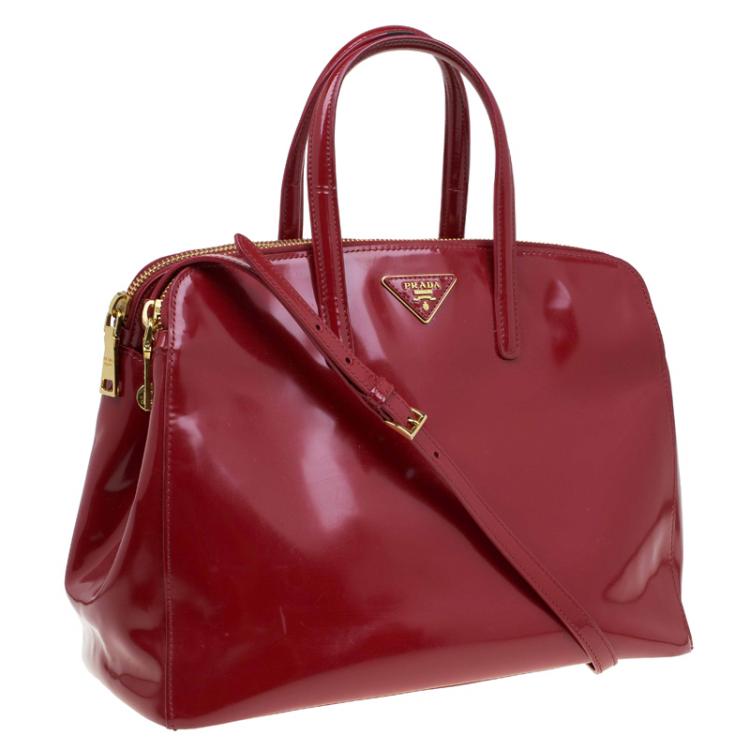 Pre Owned Prada Red Spazzolato Leather Double Zip Top Handle Bag