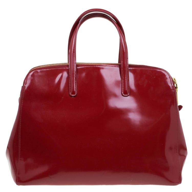Pre Owned Prada Red Spazzolato Leather Double Zip Top Handle Bag