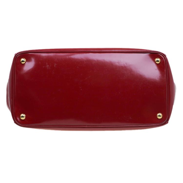 Pre Owned Prada Red Spazzolato Leather Double Zip Top Handle Bag
