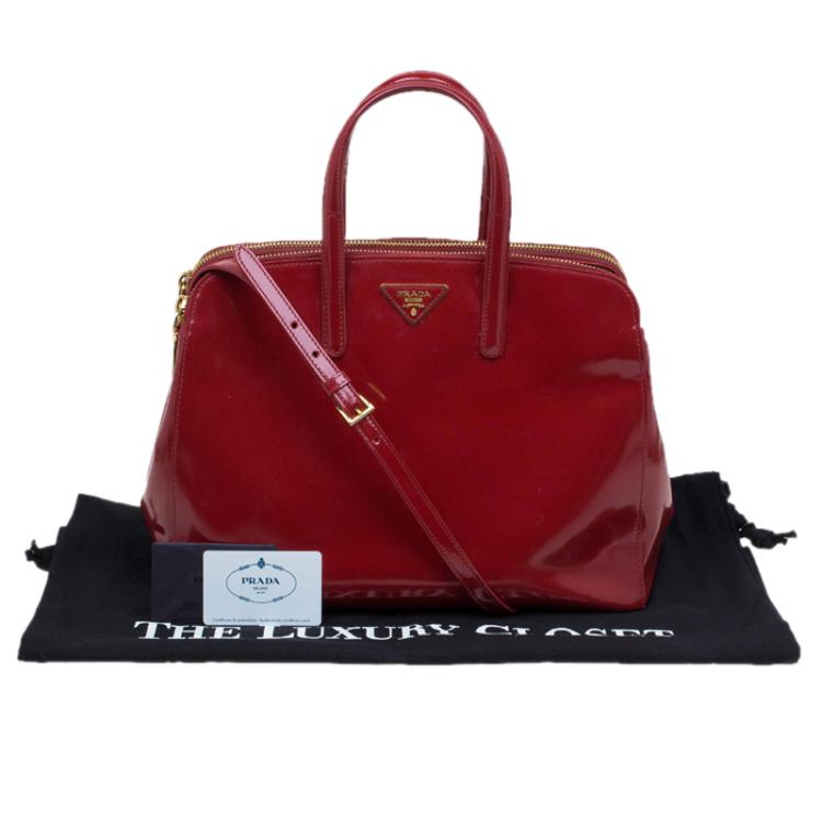 Pre Owned Prada Red Spazzolato Leather Double Zip Top Handle Bag