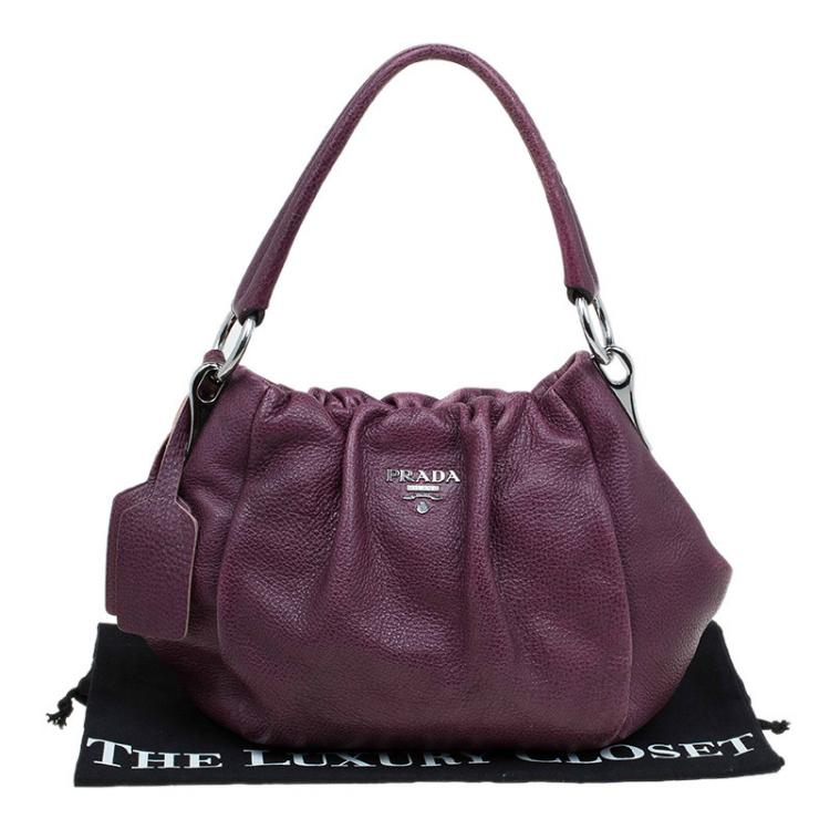 Pre Owned Prada Purple Deer Skin Leather Hobo