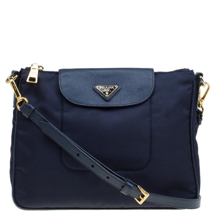 Prada Blue Vitello Shine Shoulder Bag Dark blue Leather Pony-style calfskin  ref.364549 - Joli Closet