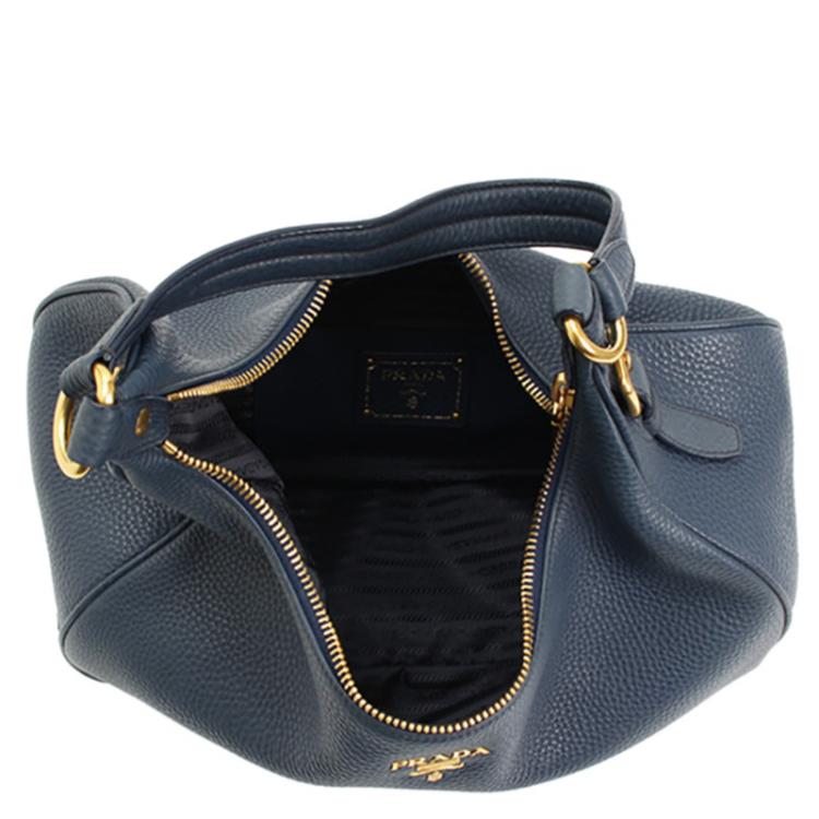 Pre Owned Prada Blue Vitello Daino Hobo Bag