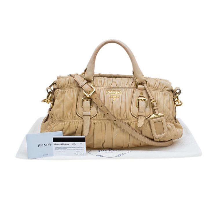 Pre Owned Prada Beige Nappa Gaufre Leather Satchel
