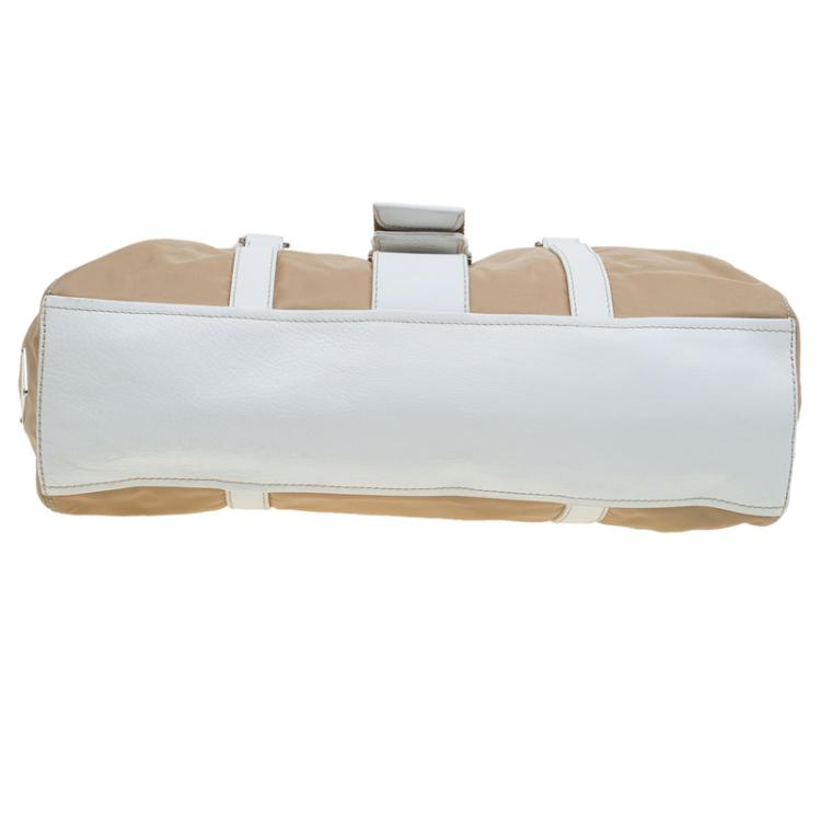 Pre Owned Prada Beige/White Nylon and Leather Satchel