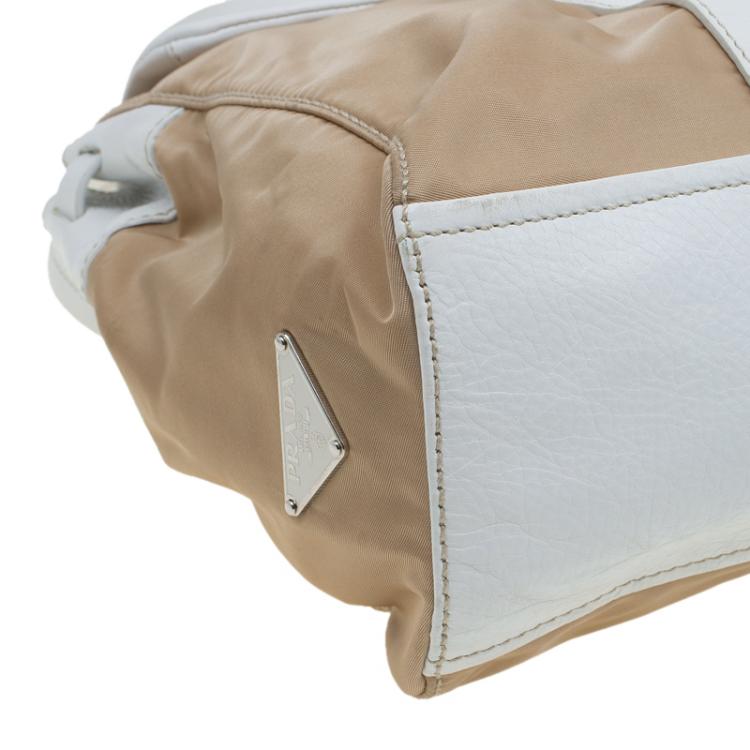 Pre Owned Prada Beige/White Nylon and Leather Satchel
