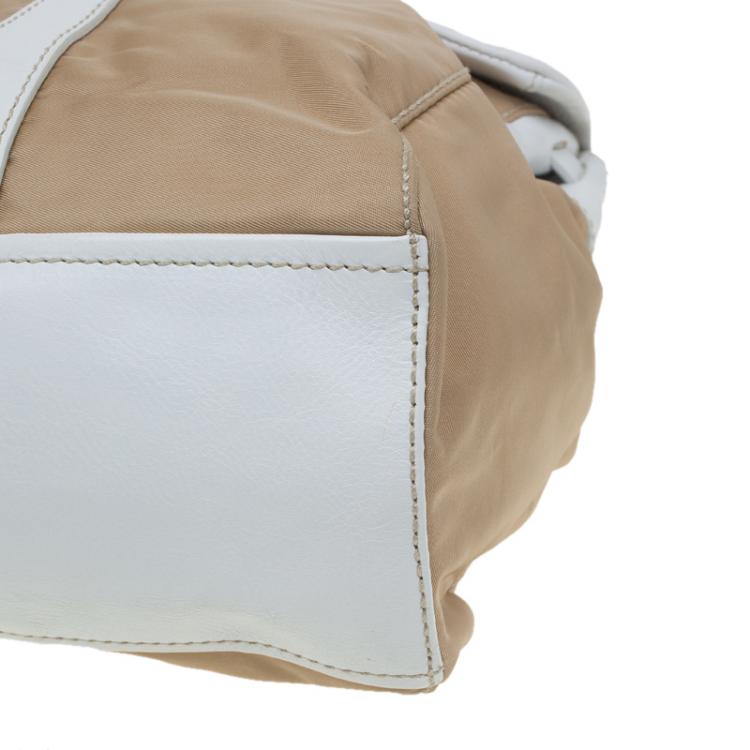 Pre Owned Prada Beige/White Nylon and Leather Satchel