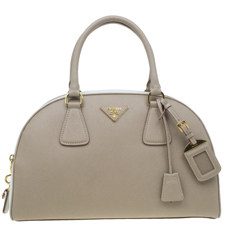 Prada, Bags, Prada White Saffiano Lux Leather Bowler Bag Bl89