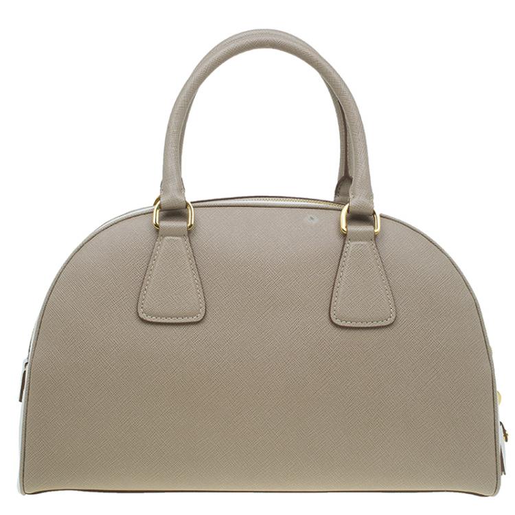 Pre Owned Prada Beige/White Saffiano Lux Leather Bowler Bag