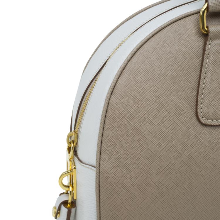 Pre Owned Prada Beige/White Saffiano Lux Leather Bowler Bag