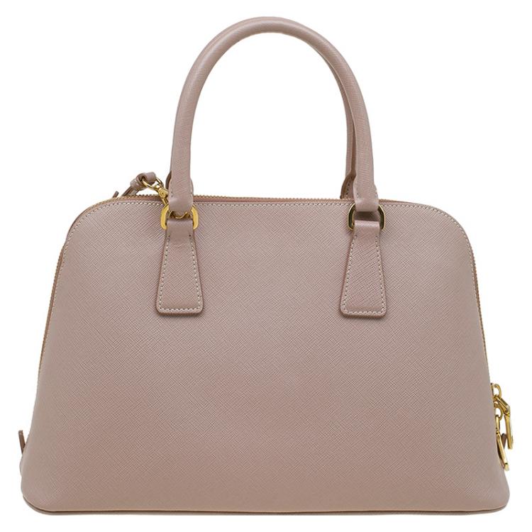 Pre Owned Prada Nude Saffiano Lux Leather Medium Promenade Top Handle Bag