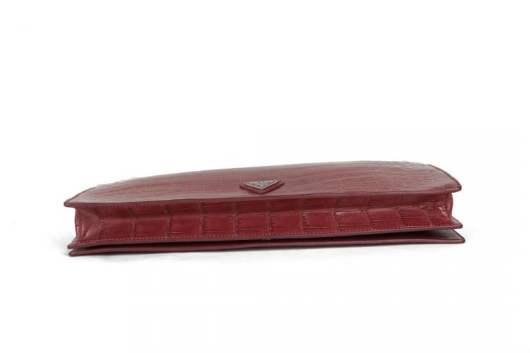 Pre Owned Prada Red Crocodile Clutch