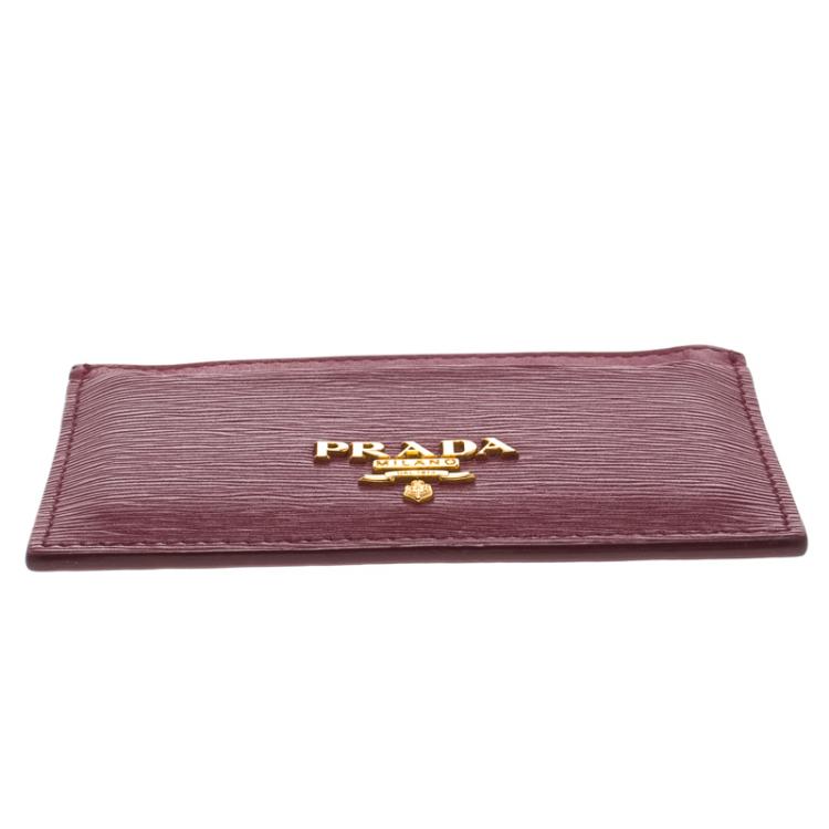 Pre Owned Prada Dark Pink Leather Card Holder