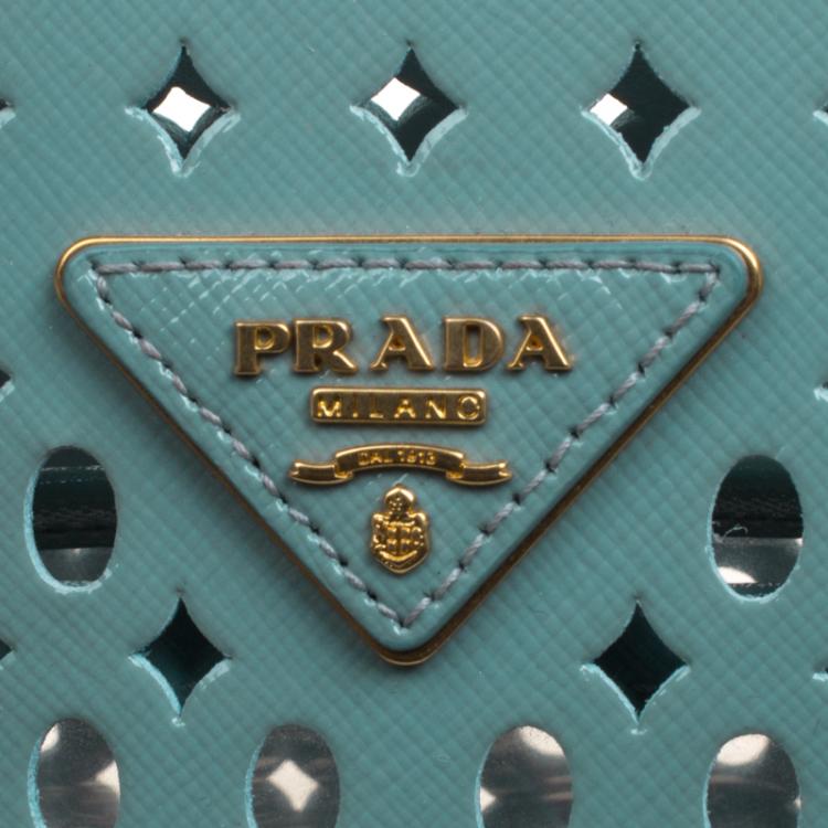 Pre Owned Prada Reef Green Perforated Saffiano Fori Leather Satchel