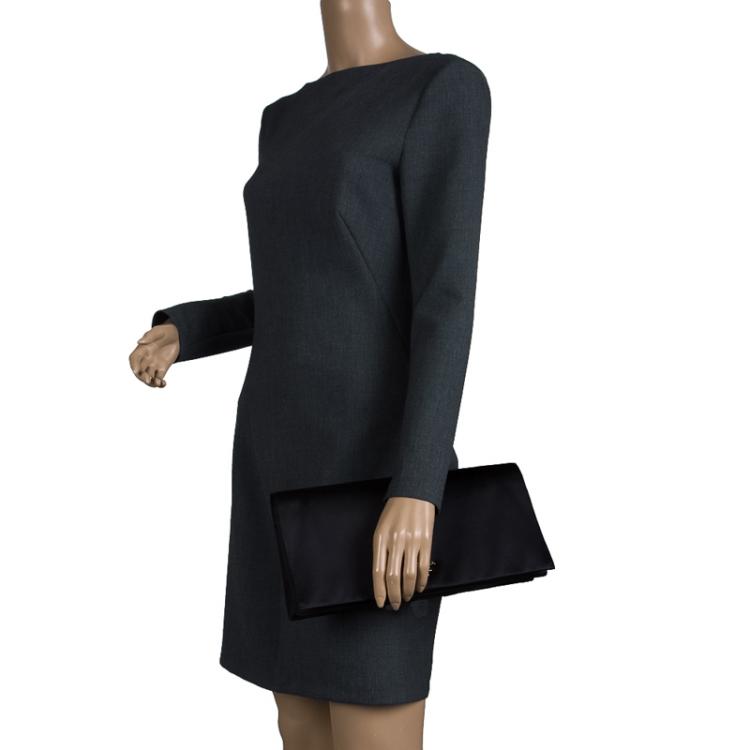 Pre Owned Prada Black Satin Oversize Clutch