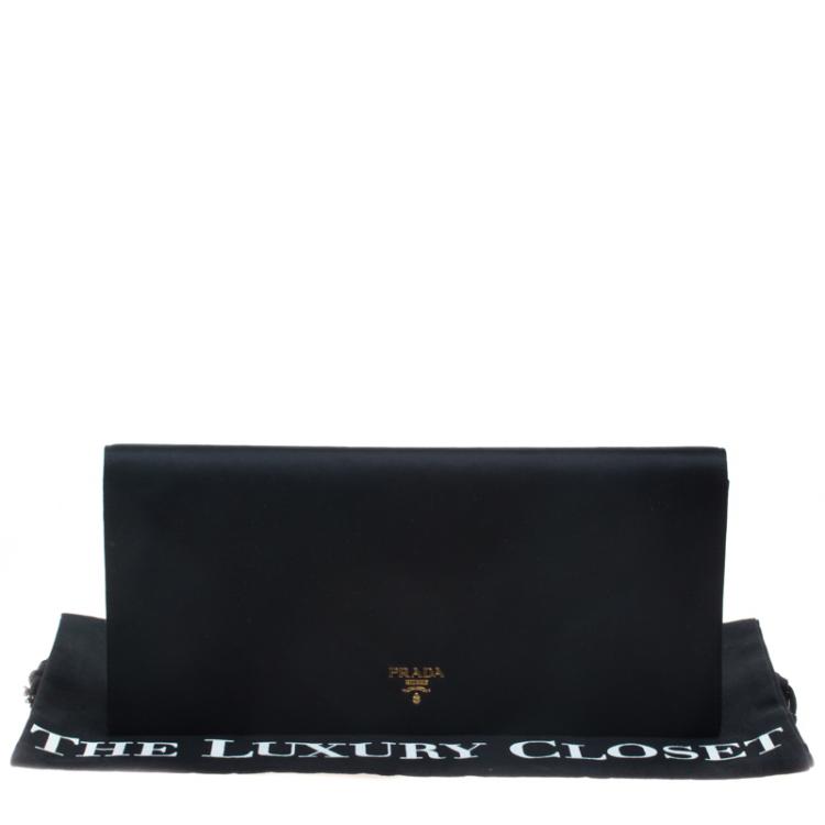 Pre Owned Prada Black Satin Oversize Clutch