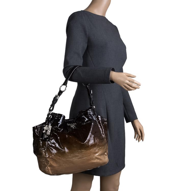 Pre Owned Prada Brown Ombre Patent Leather Hobo