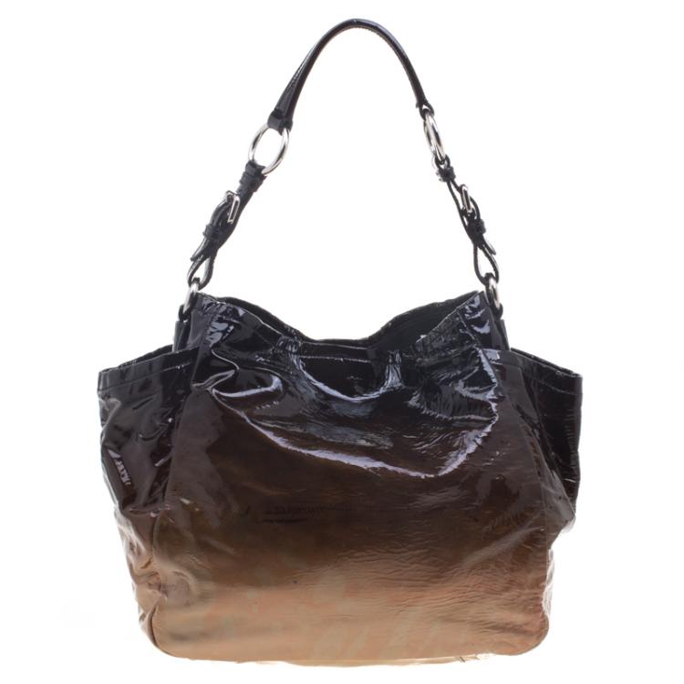 Pre Owned Prada Brown Ombre Patent Leather Hobo