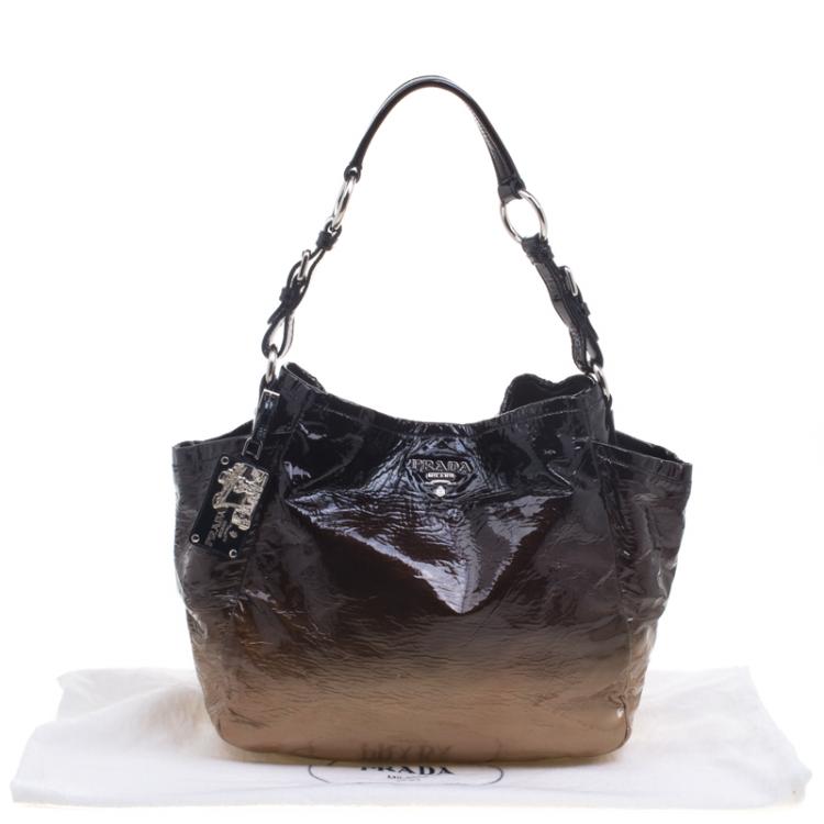Pre Owned Prada Brown Ombre Patent Leather Hobo