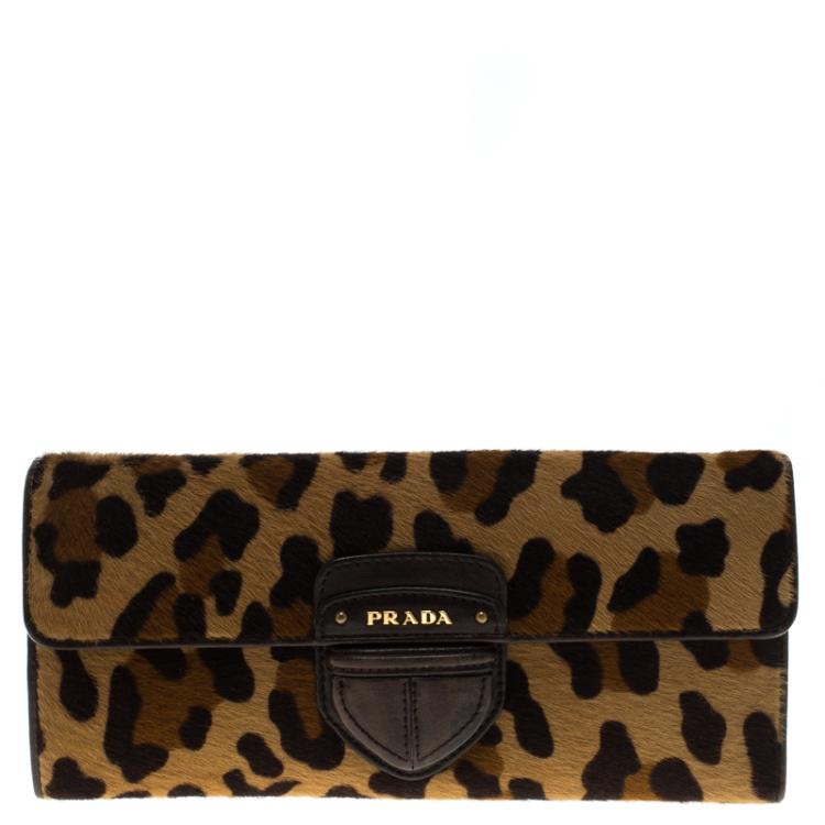 Prada Brown Saffiano Wallet On Chain Beige Leather Pony-style