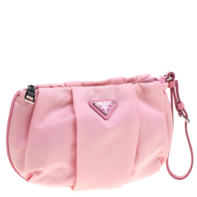 Pre Owned Prada Blush Pink Nylon Wristlet Clutch