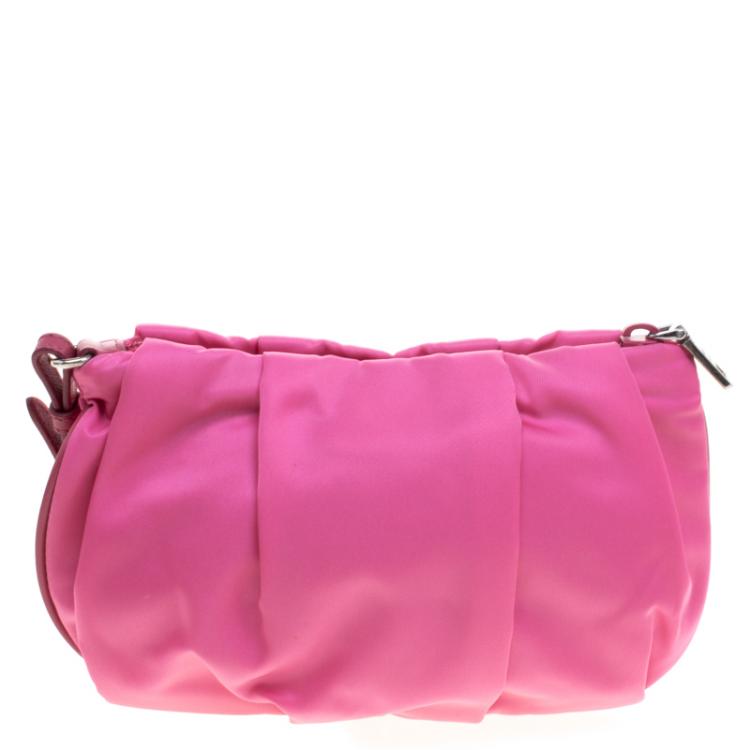 Pre Owned Prada Pink Nylon Wristlet Clutch