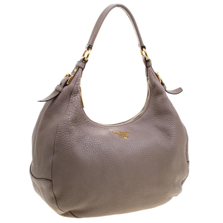 Pre Owned Prada Grey Pebbled Leather Hobo