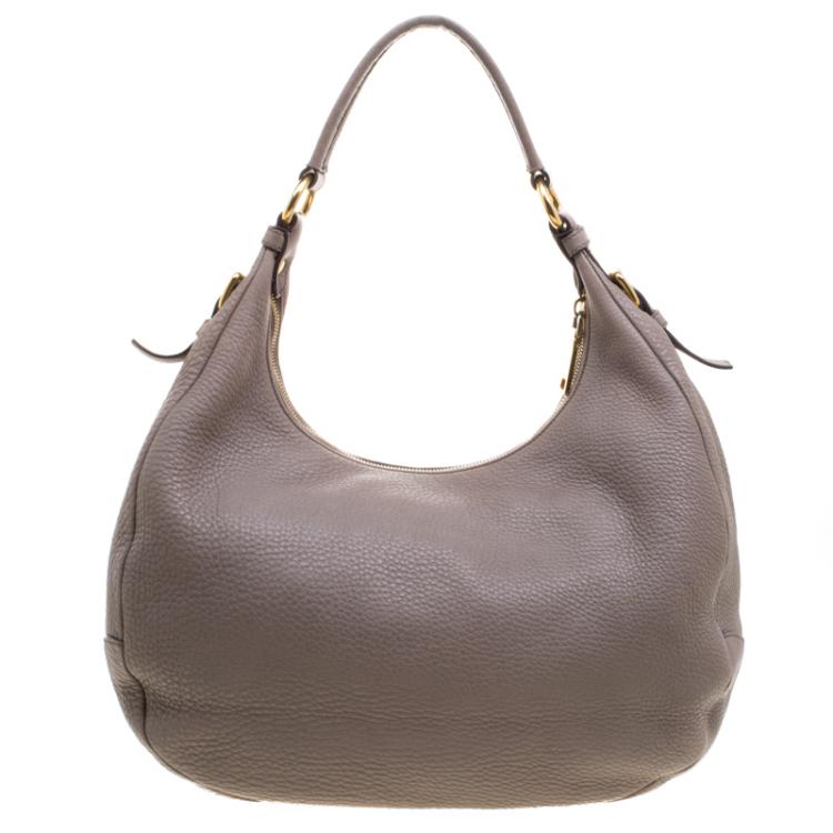 Pre Owned Prada Grey Pebbled Leather Hobo