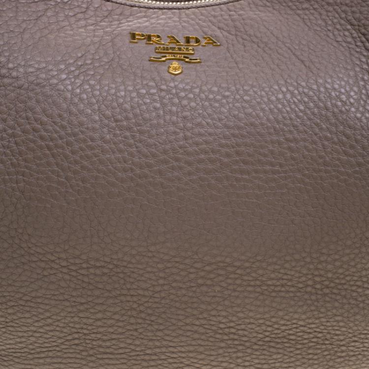 Pre Owned Prada Grey Pebbled Leather Hobo