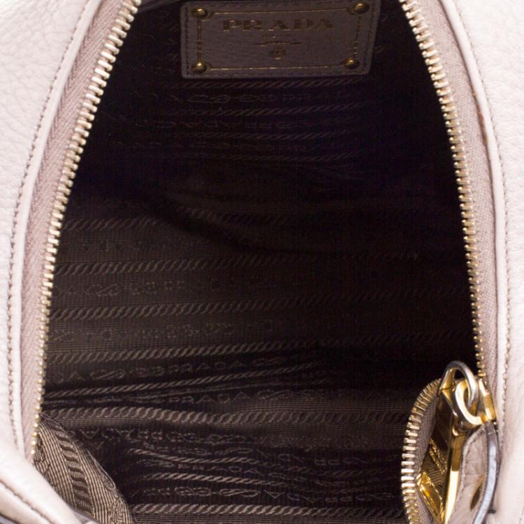 Pre Owned Prada Grey Pebbled Leather Hobo