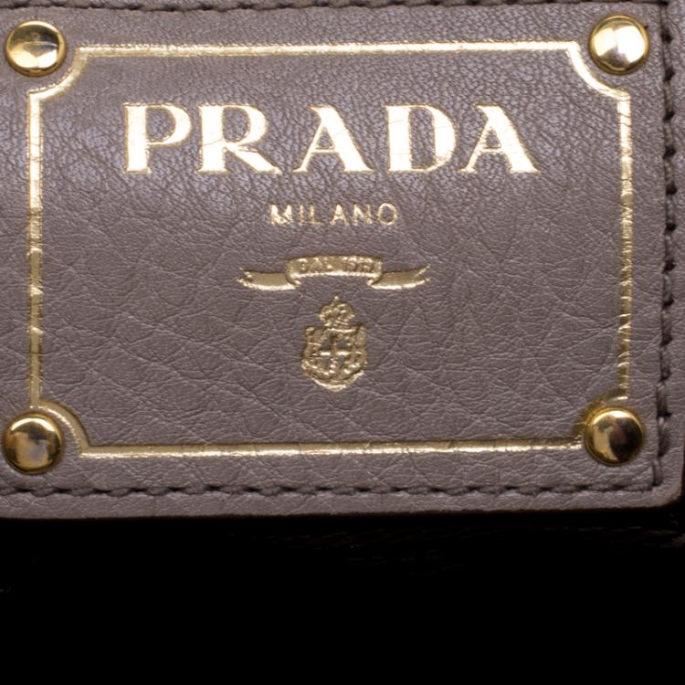 Pre Owned Prada Grey Pebbled Leather Hobo