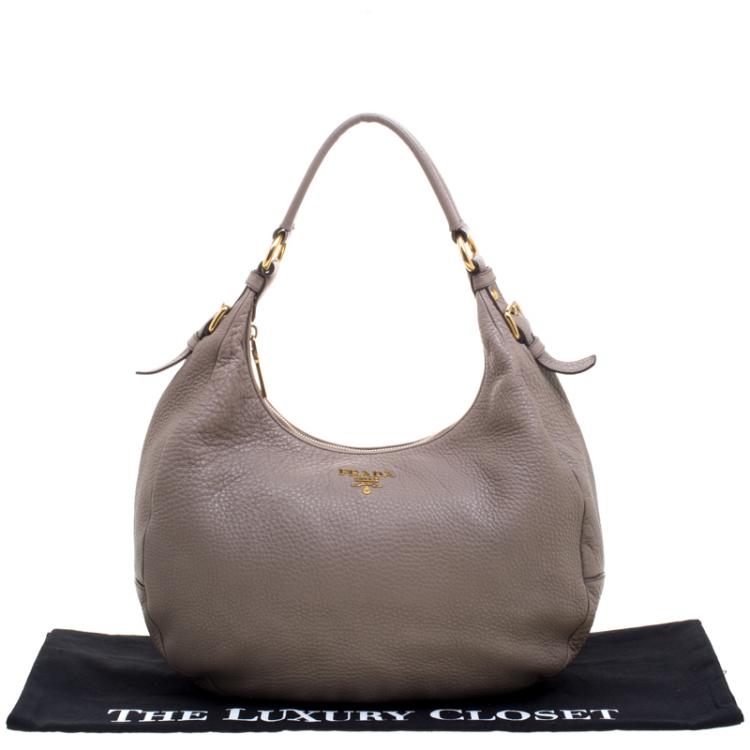 Pre Owned Prada Grey Pebbled Leather Hobo