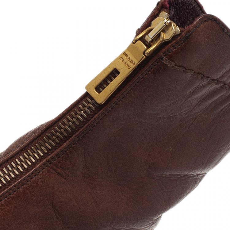 Pre Owned Prada Brown Leather Platform Ankle Boots Size 38