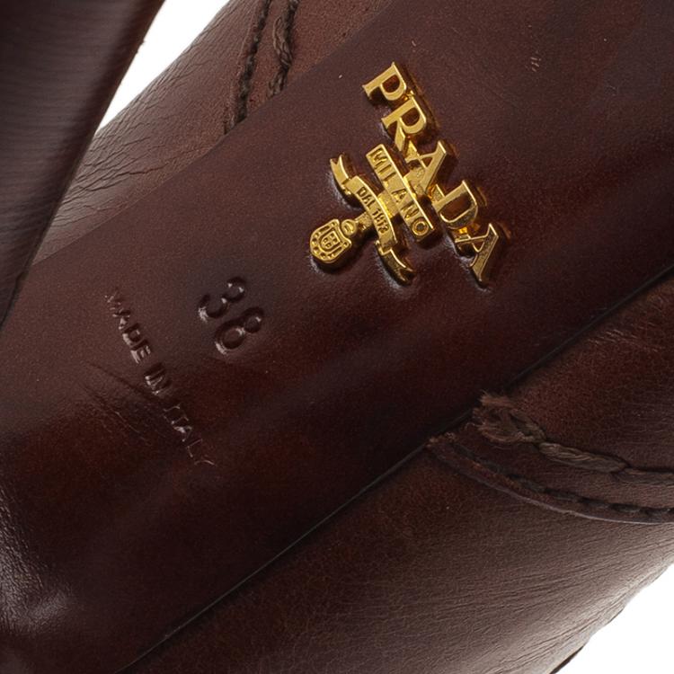 Pre Owned Prada Brown Leather Platform Ankle Boots Size 38