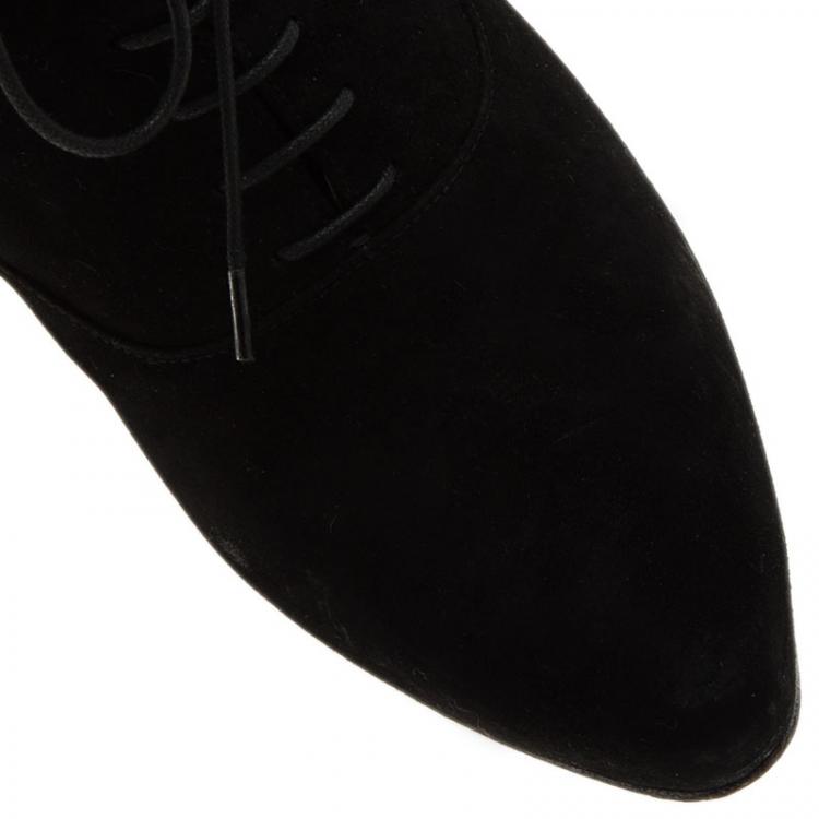 Pre Owned Prada Black Suede Lace Up Pointed Toe Ankle Boots Size 39 