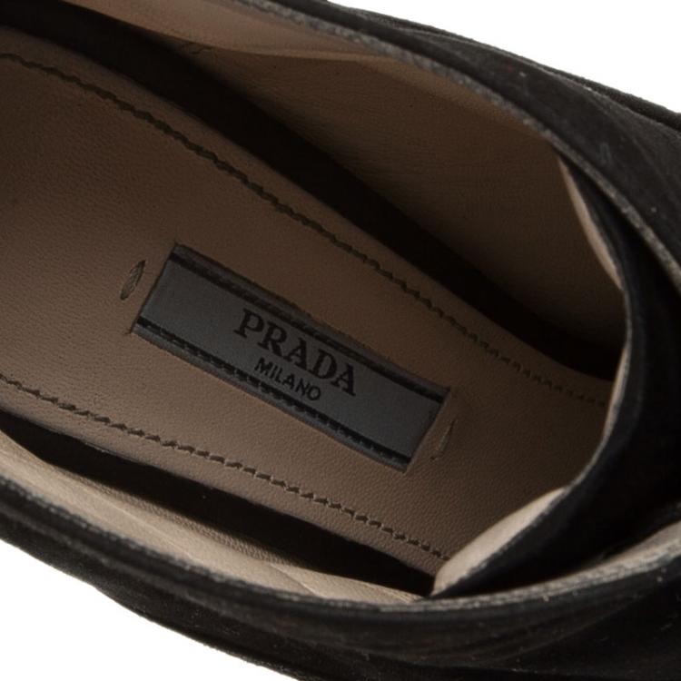 Pre Owned Prada Black Suede Lace Up Pointed Toe Ankle Boots Size 39 