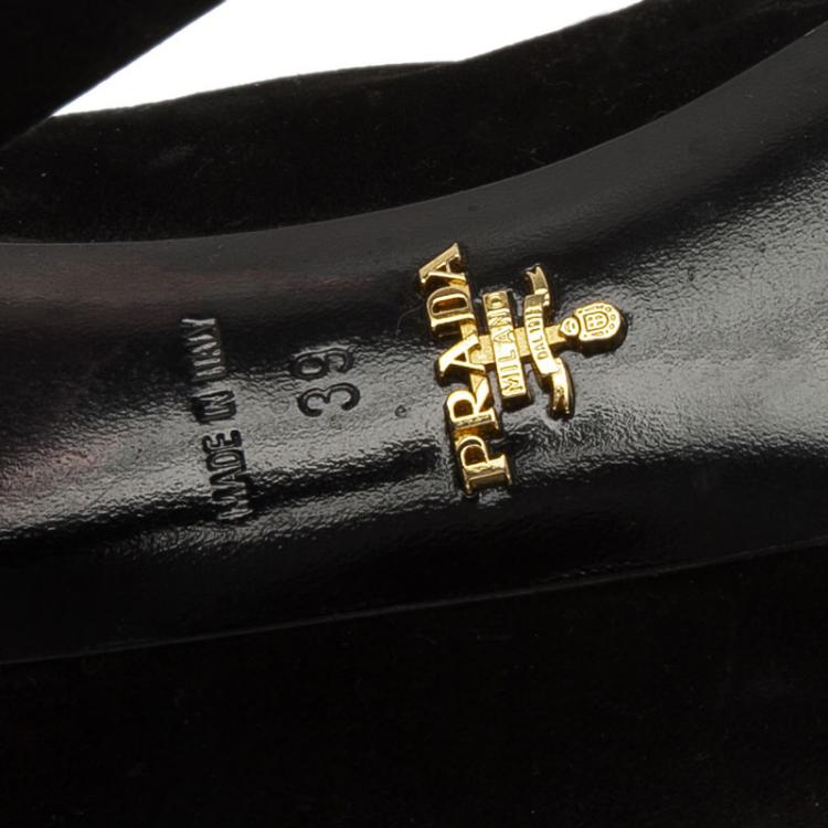 Pre Owned Prada Black Suede Lace Up Pointed Toe Ankle Boots Size 39 