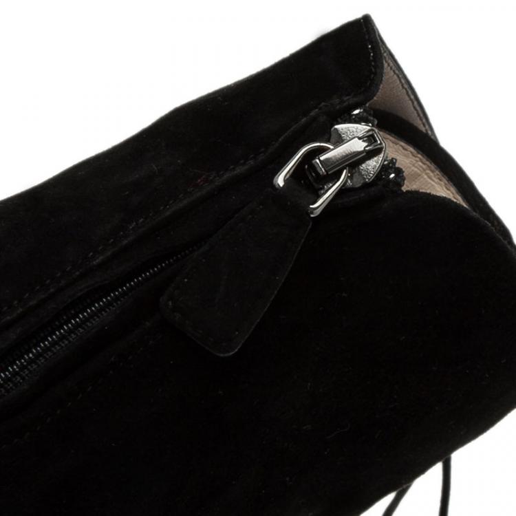 Pre Owned Prada Black Suede Lace Up Pointed Toe Ankle Boots Size 39 