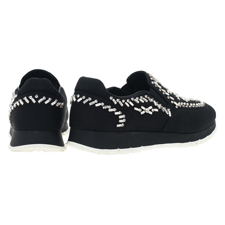 Pre Owned Prada Black Canvas Jeweled Slip on Sneakers Size 40