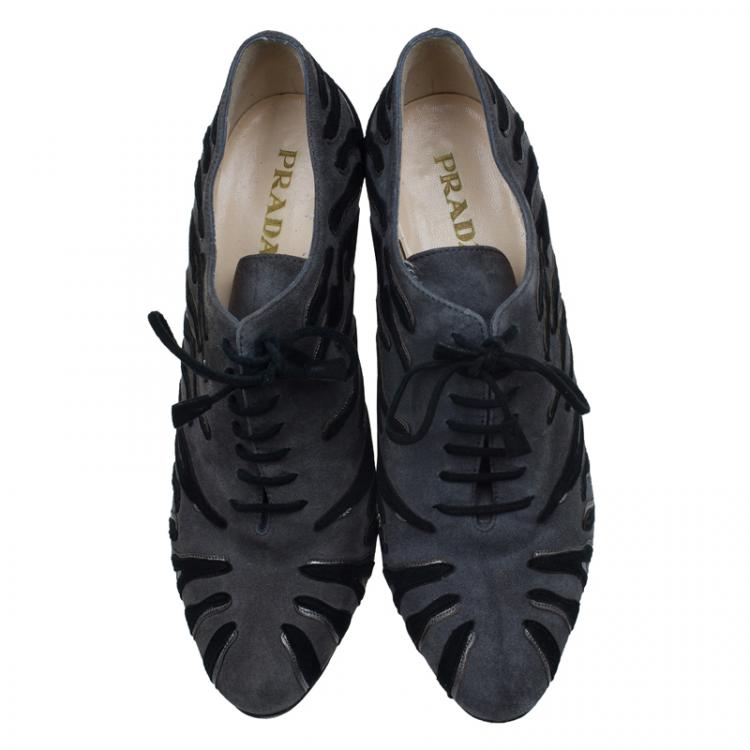 Pre Owned Prada Ardesia Suede Camoscio Lace Up Booties Size 37.5