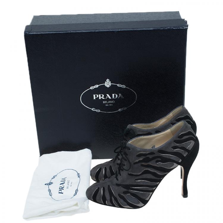 Pre Owned Prada Ardesia Suede Camoscio Lace Up Booties Size 37.5
