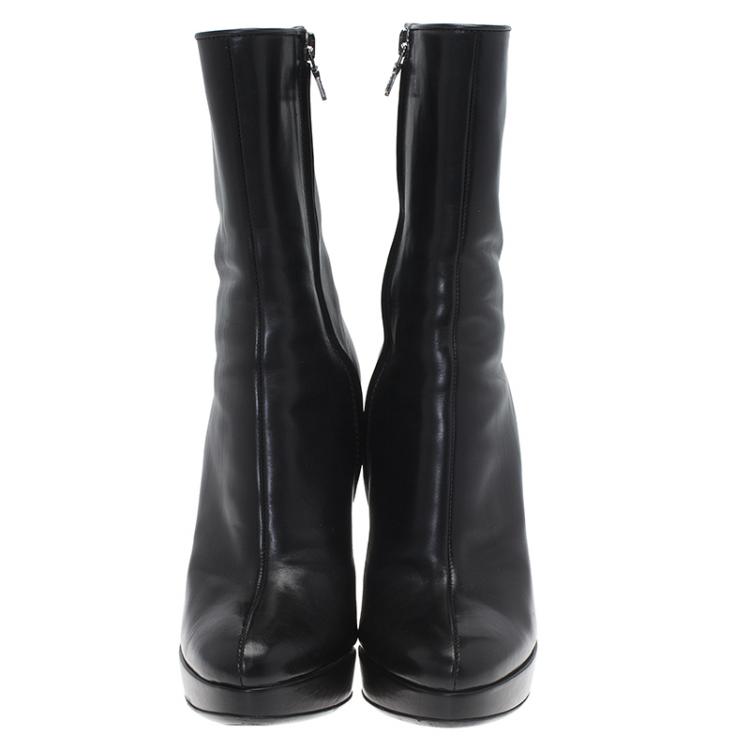 Pre Owned Prada Black Leather Platform Ankle Boots Size 35.5